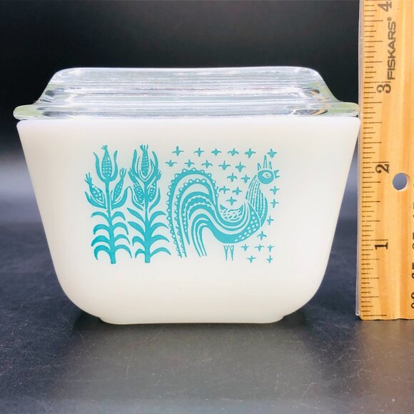 Vintage PYREX Turquoise Amish Butterprint Fridgie 501 with Lid -1.5cup - Picture 13 of 13